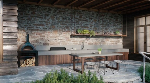 Backyard outdoor kitchen setup for residential house