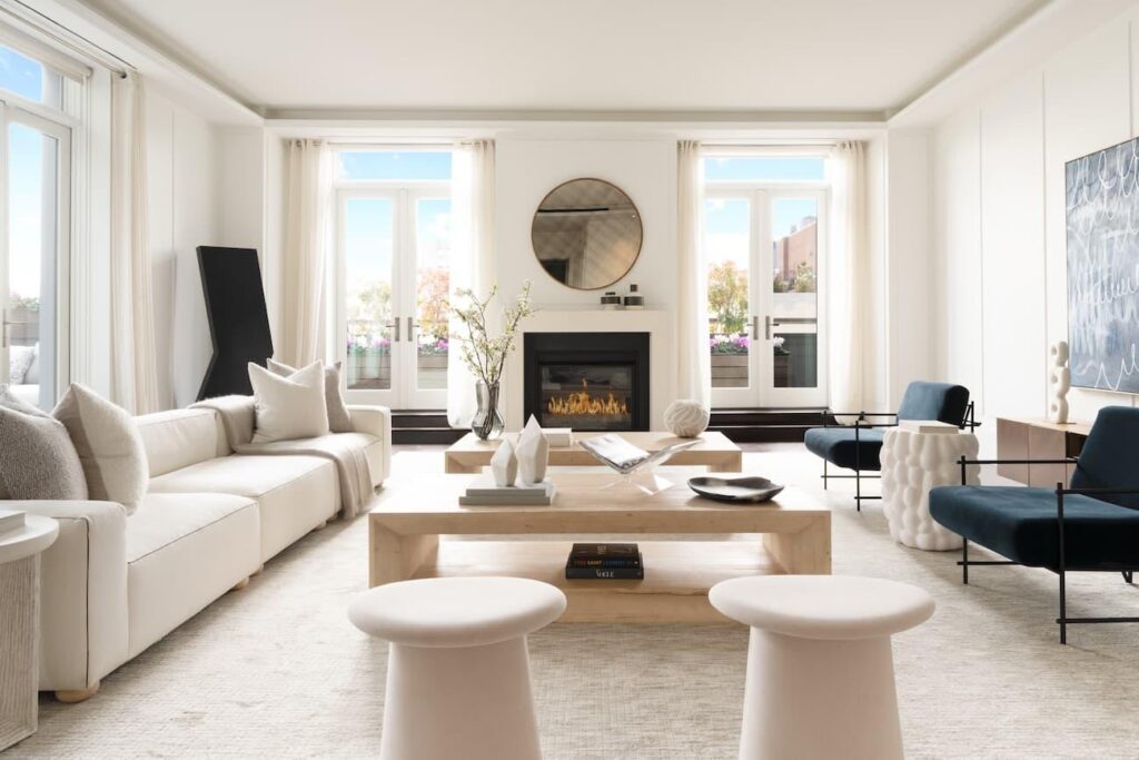 Modern house living room with sofa and TV wall unit