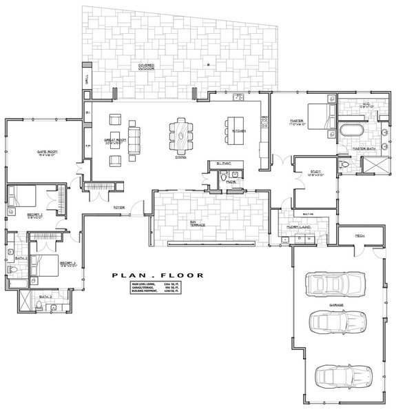 Modern house floor plan layout with room dimensions