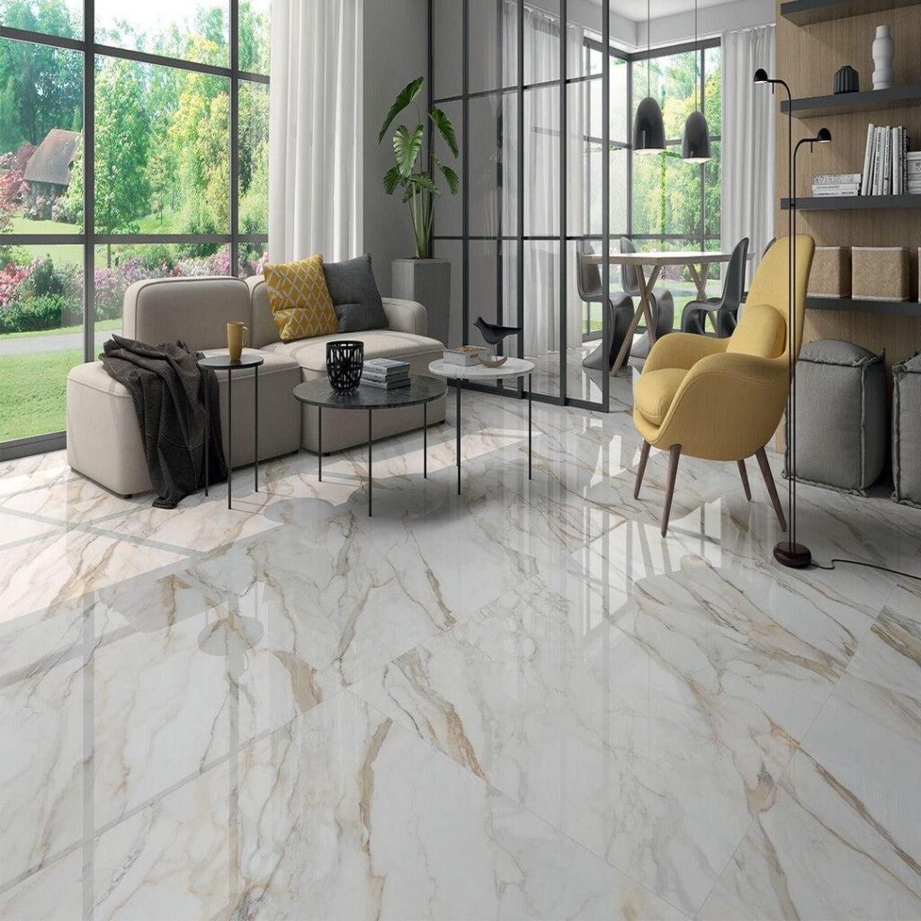Luxury marble flooring in modern living room