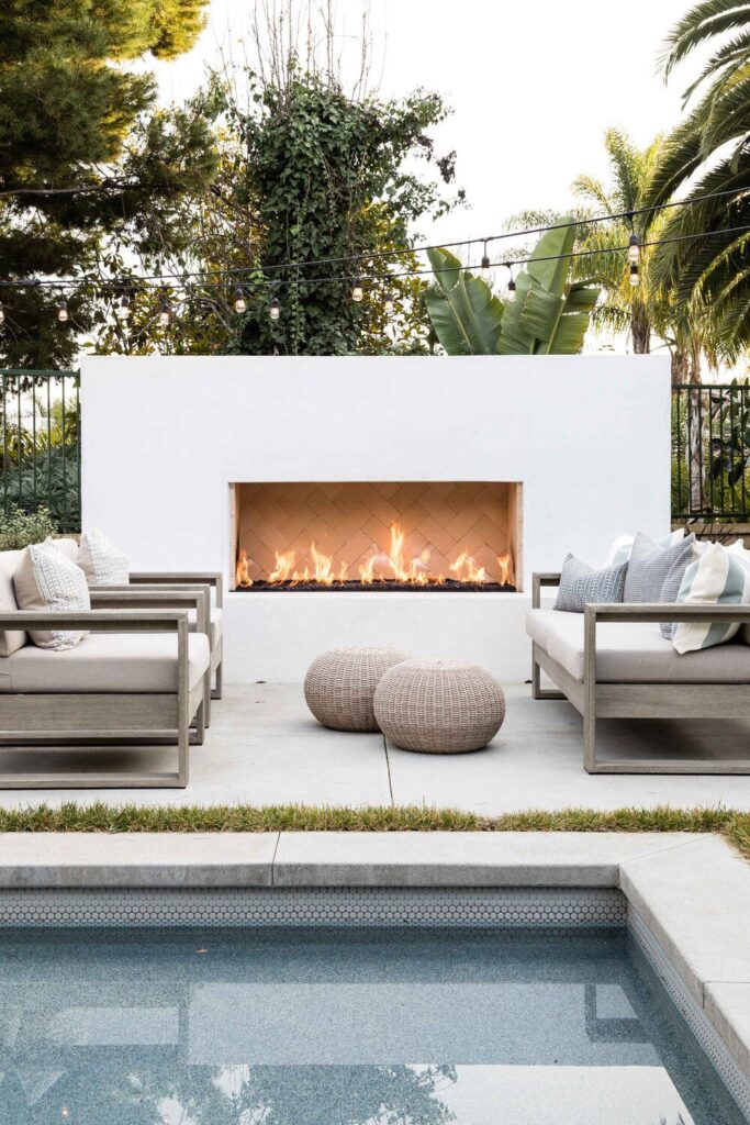 Outdoor lounge area around firepit