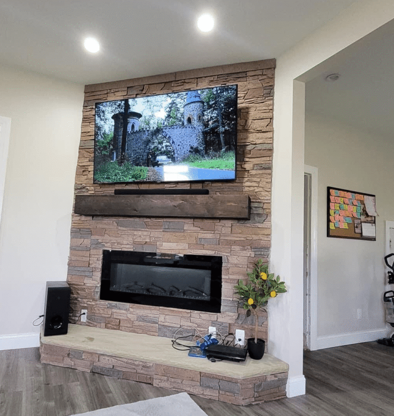 Cozy living room seating area near fireplace