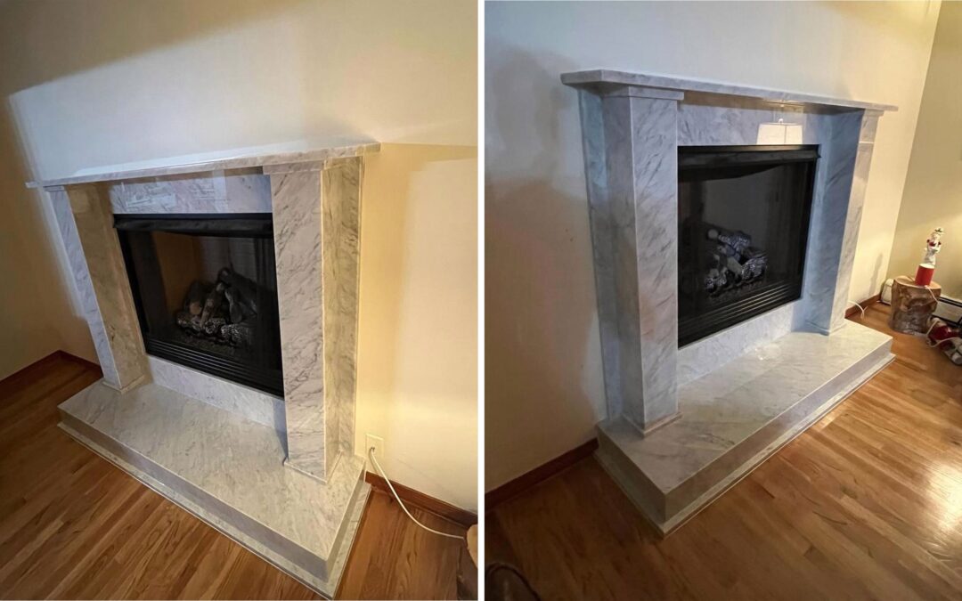 Simple fireplace wall in contemporary lounge