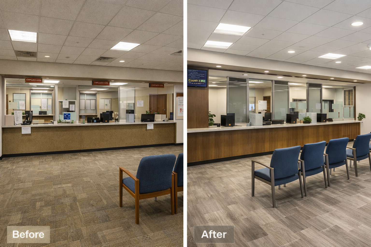 Government building renovation contractor modernizing a public facility interior