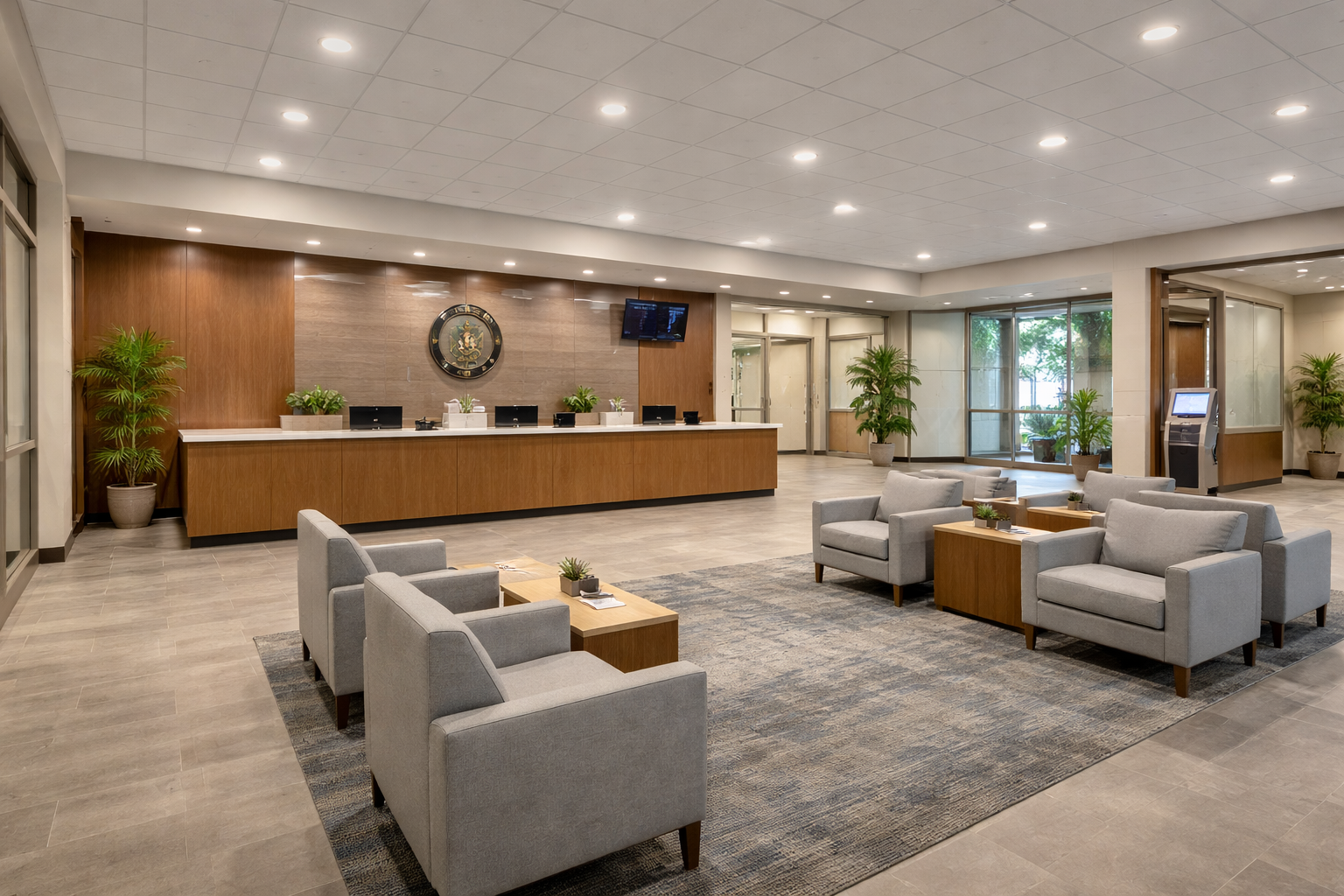 Modern government building interior renovation ready for public use