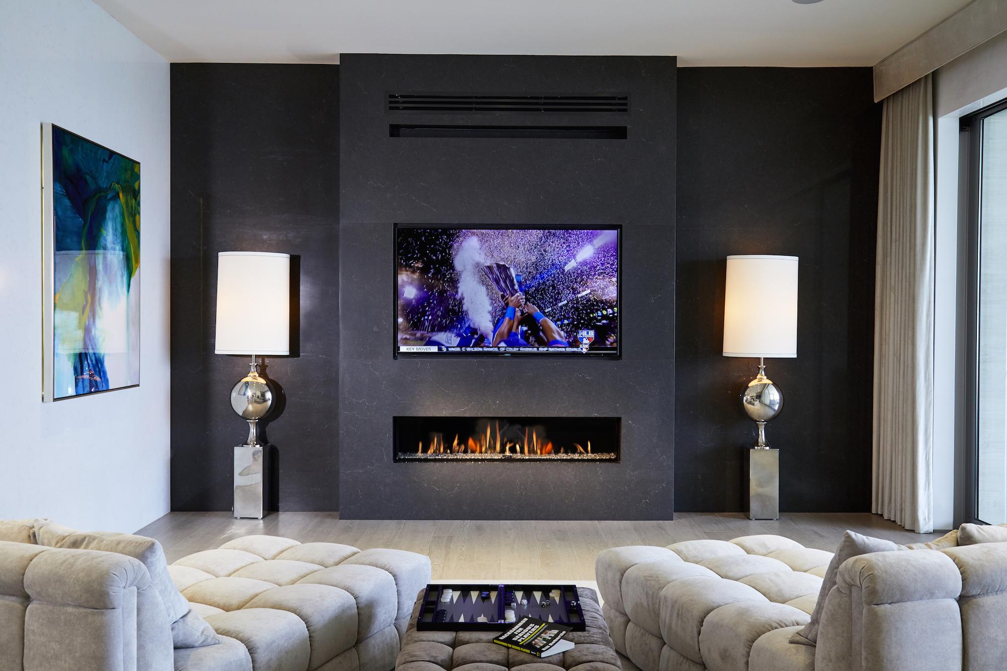 Modern house living room with sofa and TV wall unit