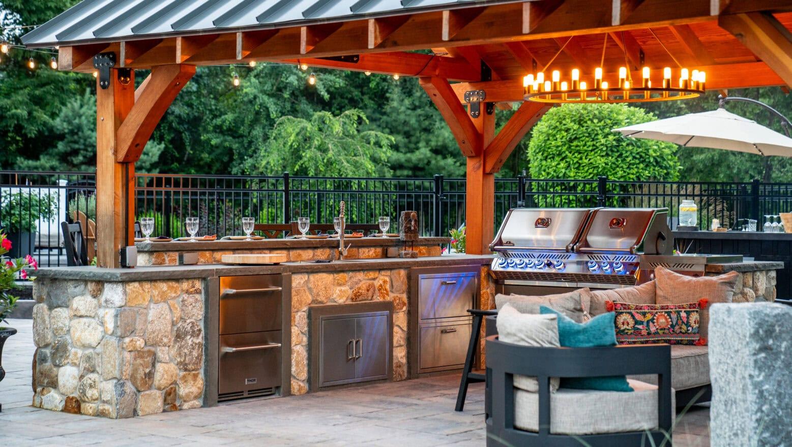 Backyard outdoor kitchen setup for residential house